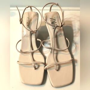 Zara Cream Caged Kitten Heels – Size 40 (9)– Strappy Minimalist